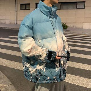 Mountain Print Padding Zip Jacket