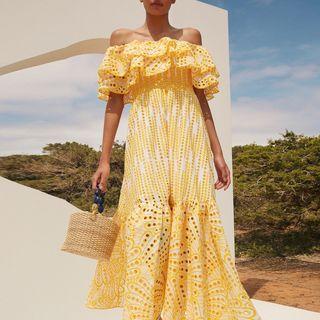 Off-shoulder Eyelet Lace Midi Mermaid Dress