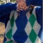 Argyle Sweater Blue & White & Green - One Size