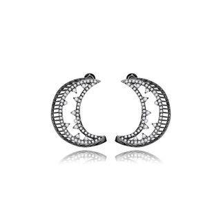 Fashion And Simple Hollow Moon Stud Earrings With Cubic Zirconia Black - One Size