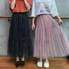 Patterned Mesh A-line Midi Skirt