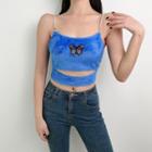 Butterfly Embroidered Cut-out Fleece Cropped Camisole Top