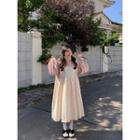 Ruffle Trim Floral Mock Two Piece Dress Floral - White & Pink - One Size