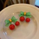 Bow Cherry Resin Earring 1 Pair - Silver Stud - Green & Red - One Size