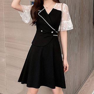 Lace Short-sleeve Panel Mini A-line Dress