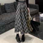 Plaid Midi A-line Skirt Vest - Plaid - Black - One Size