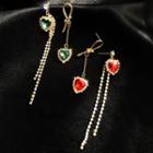 Non-matching Faux Crystal Heart Fringed Earring