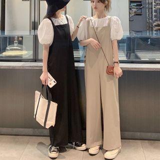 Puff-sleeve Blouse / Wide Leg Jumper Pants