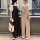 Puff-sleeve Blouse / Wide Leg Jumper Pants