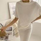 Set: Short-sleeve Mock-neck Top + Long Pencil Skirt