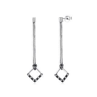 925 Sterling Silver Simple Geometric Earrings With Austrian Element Crystal Silver - One Size
