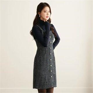 Tall Size Button-front Plaid Jumper Dress