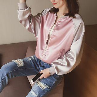 Color Panel Satin Baseball Jacket