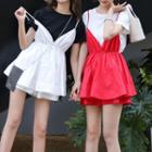 Set: Crew-neck Short-sleeve T-shirt + Spaghetti Strap Playsuit