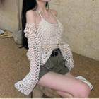 Long-sleeve Off-shoulder Loose Knit Top / Camisole Top