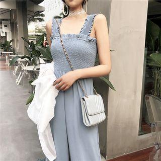 Wide-strap Smocked Wide-leg Jumpsuit