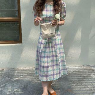Plaid Puff Sleeve Dress