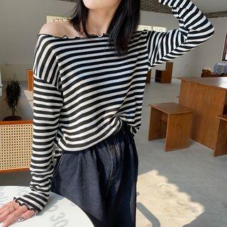 One-shoulder Striped Knit Top Stripe - Black & White - One Size