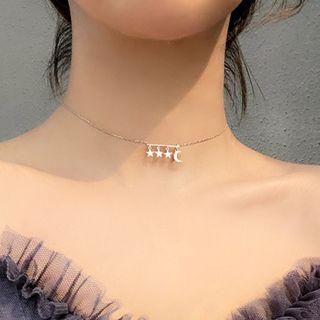 925 Sterling Silver Moon & Star Choker