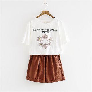 Short-sleeve Embroidered Ruffled Top