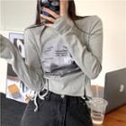 Long-sleeve Printed Drawstring T-shirt