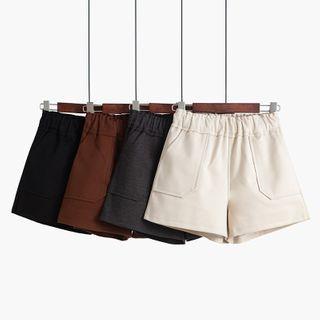 High-waist Plain Wool Shorts