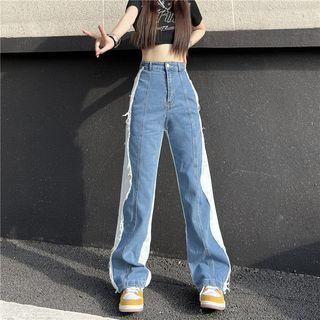 Two-tone Panel High-waist Shift Jeans