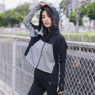 Two-tone Hooded Zip-up Sports Jacket