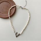 Heart Pendant Faux Pearl Necklace White Faux Pearl - Silver - One Size