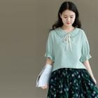 Peter Pan Collar Elbow-sleeve Blouse