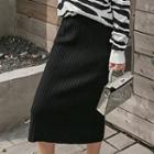 Midi Straight-fit Knit Skirt Black - One Size