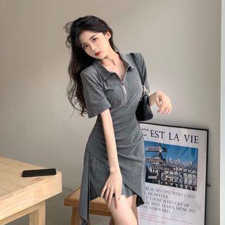 Asymmetrical Short-sleeve A-line Polo Dress