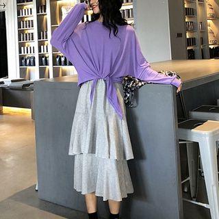 Plain Crewneck Long-sleeve Top / Plain Midi Skirt