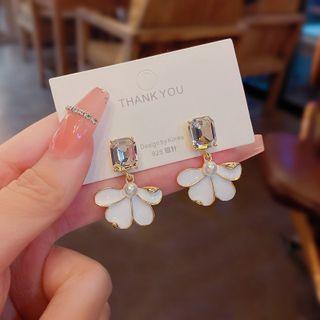 Rhinestone Floral Drop Earring E4718 - 1 Pair - Gold - One Size