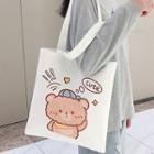Print Canvas Tote Bag Cute Bear - White - One Size