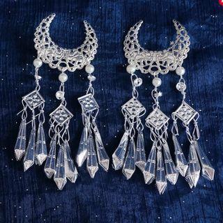 Set Of 2: Crescent Dangling Hair Clip 1 Pair - Silver - One Size