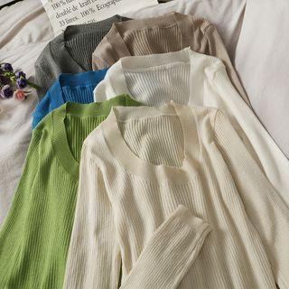 U-neck Ribbed-knit Crop Top In 7 Colors