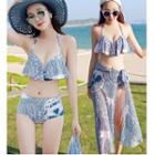 Couple Matching Set: Patterned Ruffle Trim Bikini + Cover-up / Swim Shorts