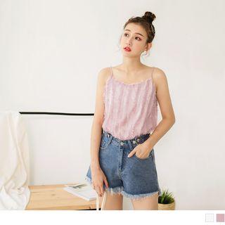 Sleeveless Furry Lace Top