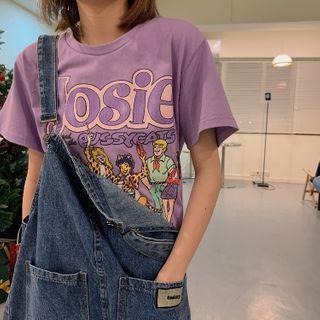 Short-sleeve Print T-shirt Light Purple - One Size