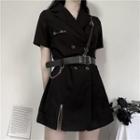 Short-sleeve Double Breasted A-line Dress With Belt