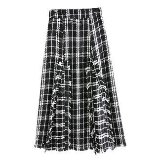 Tweed Plaid Fringed Midi A-line Skirt