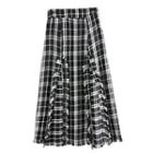 Tweed Plaid Fringed Midi A-line Skirt