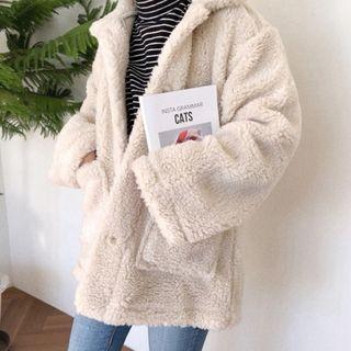 Pocketed Plain Furry Coat