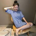 Striped Short-sleeve Knit T-shirt Dress