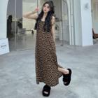 Sleeveless Leopard Print Maxi Smock Dress Leopard - Black & Coffee - One Size