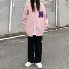 Long Sleeve Contrast Line Bone Embroidered Baseball Jacket