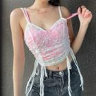 Mock Two-piece Lace Drawstring Cropped Camisole Top