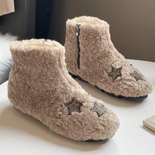 Rhinestone Star Fleece Ankle Snow Boots