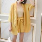 Set: Open-front 3/4-sleeve Blazer + High Waist Shorts